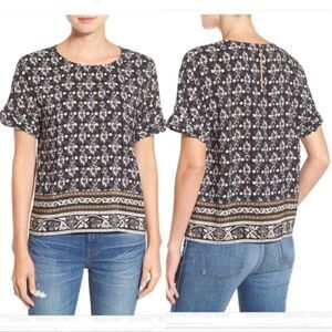Madewell F5987 Silk Blouse Waverly Mosaic Print Cuffed Short Sleeve Top Keyhole